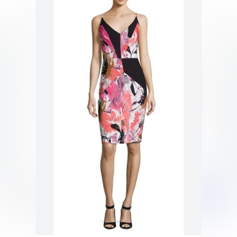 Black Halo sheath pointe Chic  Black and Pink Floral Dress sx 8